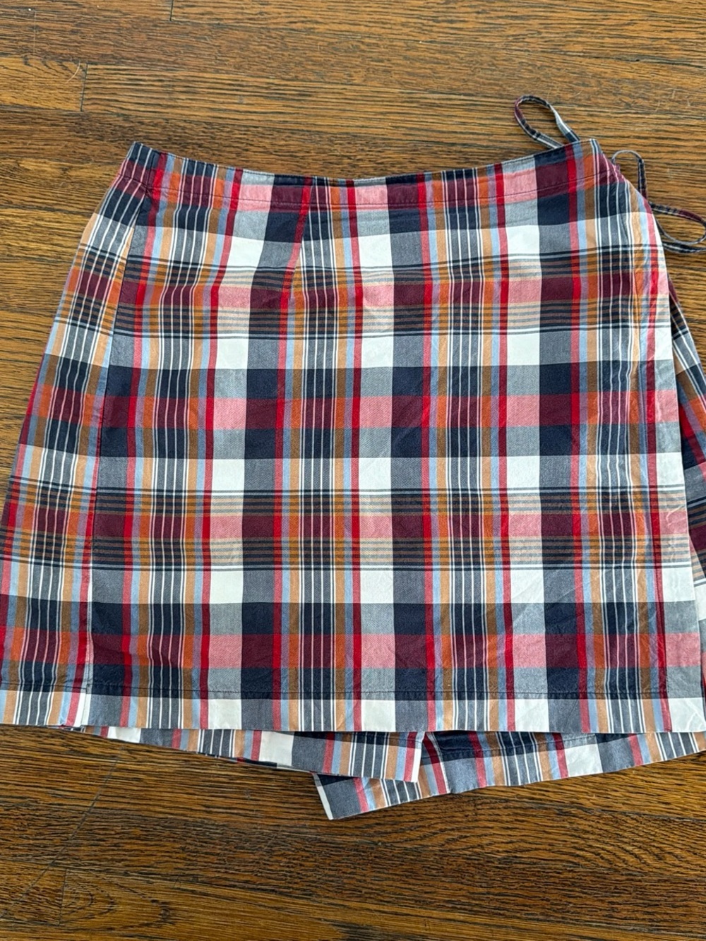 Ann Taylor Plaid Wrap Mini Skort in Red, Blue, Yellow, White
